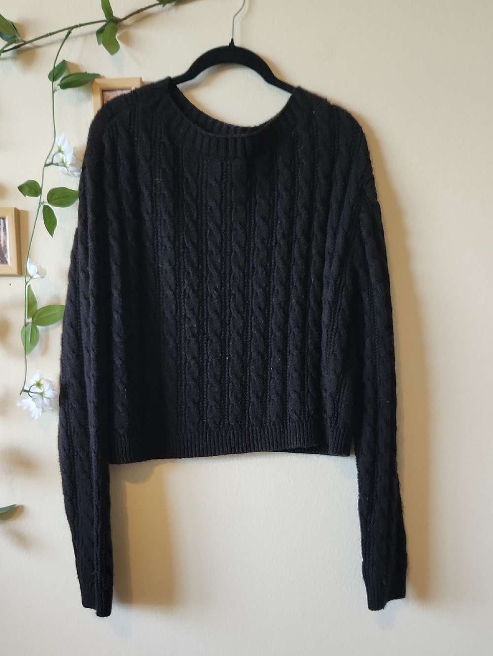 Topshop Black Cable-Knit Crewneck Sweater - L/12